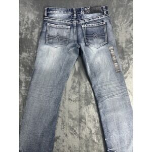 True Luck Jeans 36 x 30 Mens Classic Embroider Slim Fit Stretch Blue Casual NEW